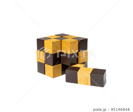 Wood Puzzle, Brain Teaser, Wooden Logic Game 3d Block 95146848