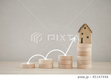wood coin stack growth with home model wood coin stack growth with home model 95147448