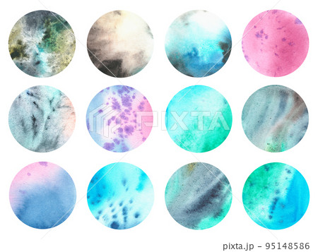 Set of round watercolor spots. Watercolor illustration. Isolated on a white background. For design. 95148586