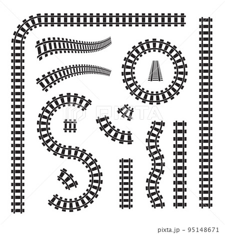 Railway Icon Set, Rails Symbol, Train Tracks Sign, Railroad Pictogram, Railway Track Silhouette 95148671