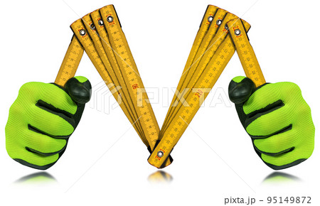 Orange Old Wooden Folding Ruler in the shape of letter M - Meter Orange Old Wooden Folding Ruler in the shape of letter M - Meter 95149872