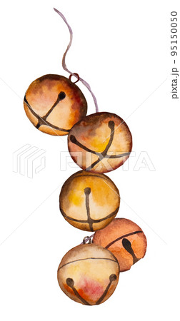Watercolor small golden Christmas bells illustration isolated, holiday party design element 95150050