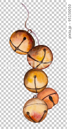 Watercolor small golden Christmas bells illustration isolated, holiday party design element 95150050