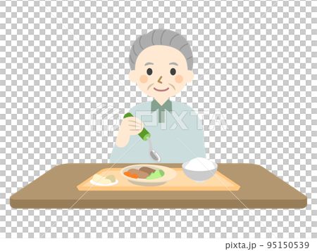 老人用自助餐具吃飯 老人用自助餐具吃飯 95150539