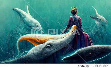 quuen of whales underwater illustration painting artwork 95150567