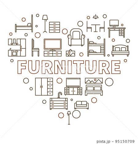 Furniture vector Interior outline heart shaped illustration Furniture vector Interior outline heart shaped illustration 95150709
