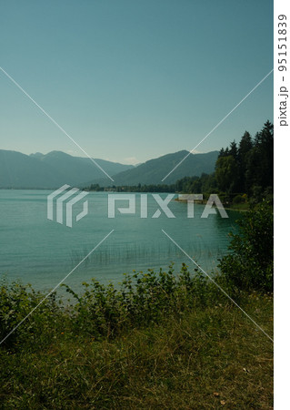 Panoramic view and shore at the Tegernsee in Bavaria in Germany 95151839