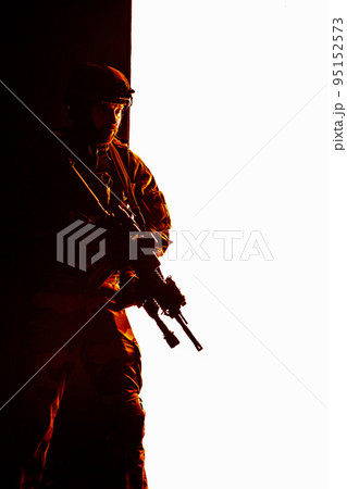 Paratroopers of french 1st Marine Infantry Parachute Regiment RPIMA studio shot firing pointing weapons Paratroopers of french 1st Marine Infantry Parachute Regiment RPIMA studio shot firing pointing weapons 95152573
