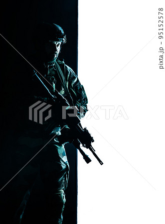 Paratroopers of french 1st Marine Infantry Parachute Regiment RPIMA studio shot firing pointing weapons Paratroopers of french 1st Marine Infantry Parachute Regiment RPIMA studio shot firing pointing weapons 95152578