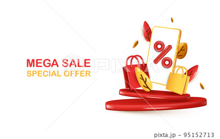 Autumn Podium Decoration Background with Autumn leaves, shopping bag, percent symbol. Background or banner template for the design of Autumn and Fall Banners Autumn Podium Decoration Background with Autumn leaves, shopping bag, percent symbol. Background or banner template for the design of Autumn and Fall Banners 95152713