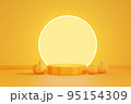 3D rendering orange product display stand with pumpkin on orange background. Autumn or Halloween theme. 95154309