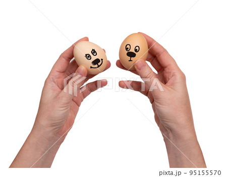 Hand Holding Raw Chicken Egg Isolated on White Background Hand Holding Raw Chicken Egg Isolated on White Background 95155570