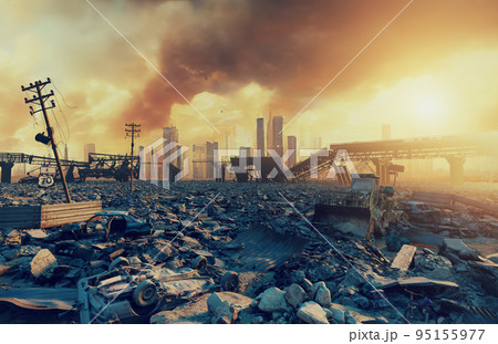 Ruins of a city. Apocalyptic landscape. 95155977