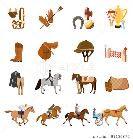 Equestrian Sport Flat Icons Set Equestrian Sport Flat Icons Set 95156376