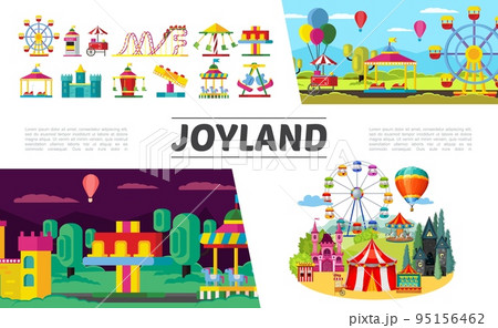 Flat Amusement Park Elements Set 95156462