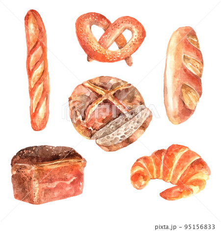 Fresh bread watercolor icons set 95156833