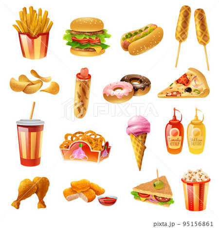 Fast Food Menu Colorful Icons Set Fast Food Menu Colorful Icons Set 95156861