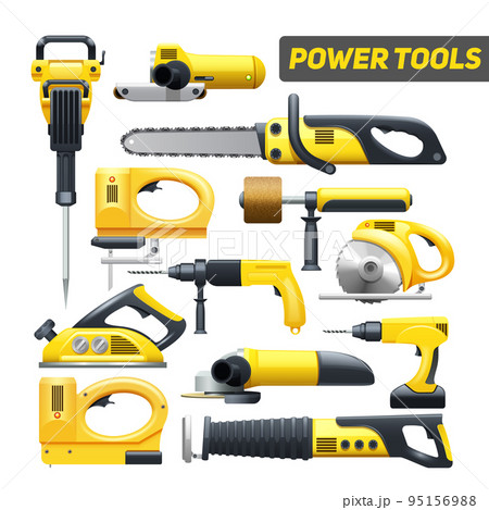 Power Tools Yellow Black Pictograms Collection 95156988