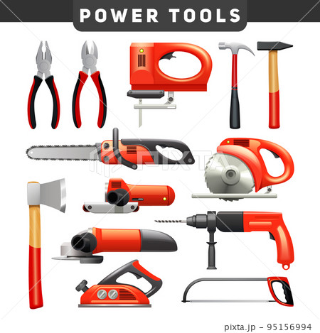 Power Tools Red Black Pictograms Collection 95156994