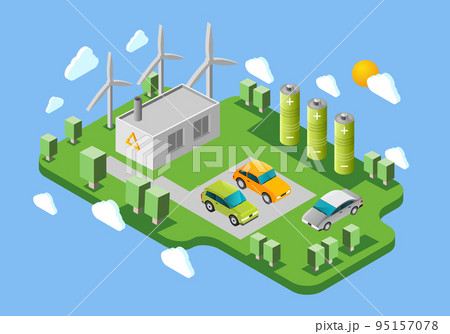 Electric cars charging station isometric banner Electric cars charging station isometric banner 95157078