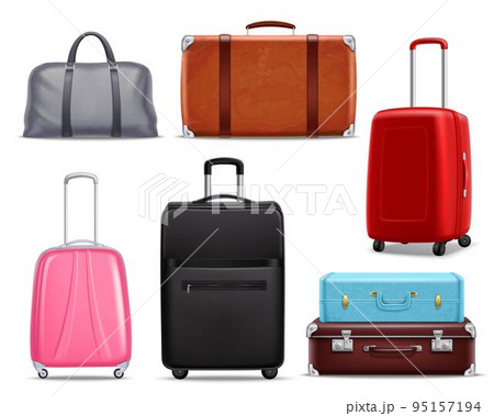 Modern Retro Travel Luggage Realistic Set Modern Retro Travel Luggage Realistic Set 95157194