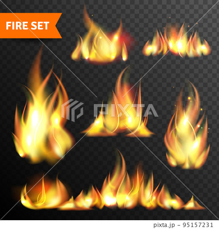 Fire glowing flames icons set 95157231