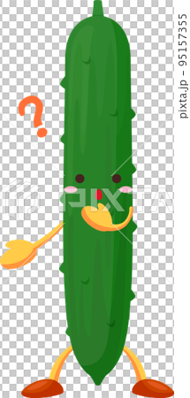 Illustration of a cute cucumber character with a curious face 95157355
