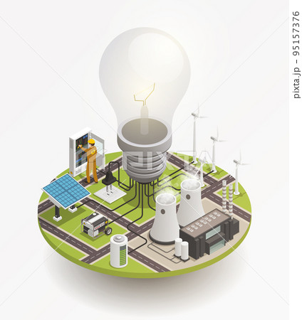Electric Power Isometric Composition Icon 95157376