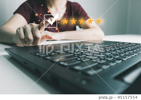 Customer satisfaction assessment rating 5 stars by notebook, User has received excellent service, Review the highest rated service, the best attention, impressed very good service, feedback from guest Customer satisfaction assessment rating 5 stars by notebook, User has received excellent service, Review the highest rated service, the best attention, impressed very good service, feedback from guest 95157554