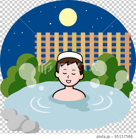 夜の温泉に入る男性 95157568