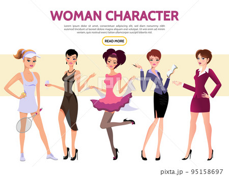 Flat Woman Characters Set 95158697