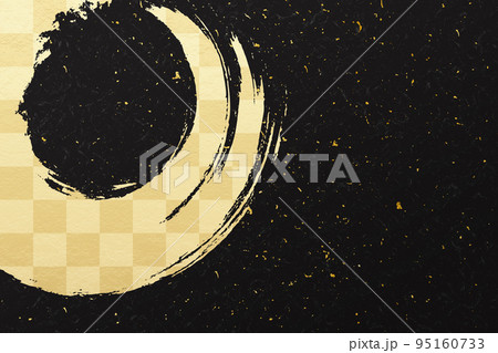 イラスト素材　背景　和風　和柄　筆　書道　イメージ　背景テクスチャ　黒　金色　金箔　市松模様 95160733