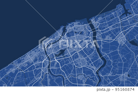 Detailed map poster of Niigata city, linear print map. Blue skyline urban panorama. Decorative graphic tourist map of Niigata territory. 95160874