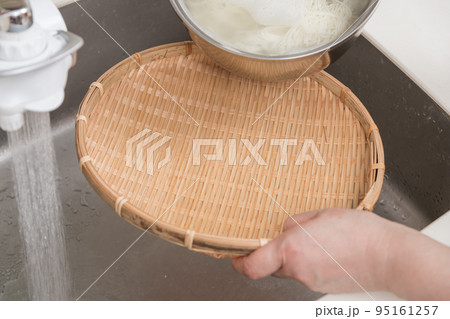 【ミドル主婦が茹で上がった素麺を流水で冷やす】 【ミドル主婦が茹で上がった素麺を流水で冷やす】 95161257