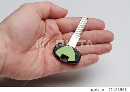 Modern door key in hand palm 95161998