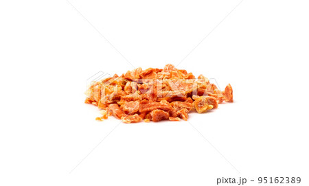 Dried Chopped Carrots Isolated on White Top View 95162389