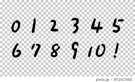 0から10までの手書きの数字と!マークのセット - きれいめな普段の文字・黒 0から10までの手書きの数字と!マークのセット - きれいめな普段の文字・黒 95162568