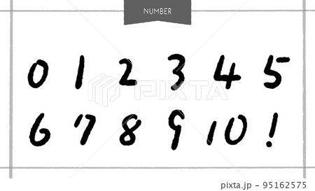 0から10までの手書きの数字と!マークのセット - きれいめな普段の文字･黒 95162575
