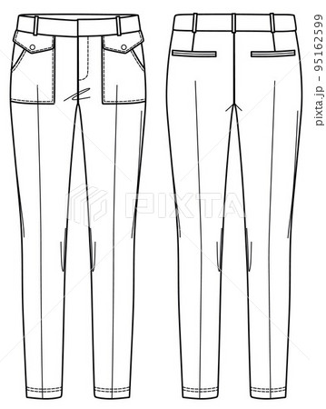 Jogger pant overall technical fashion flat sketch, apparel template front  and back view. High-waited pants with relaxed fit drawstring elastic  waistband. Vector template apparel clothing mock up. 6896919 Vector Art at  Vecteezy