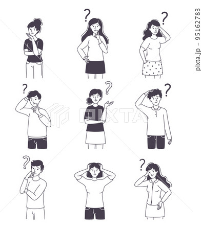 Question with Thoughtful Man and Woman Scratching Head over Riddle Vector Set Question with Thoughtful Man and Woman Scratching Head over Riddle Vector Set 95162783