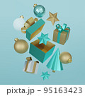 Realistic 3d white gold and turquoise trendy festive background. 95163423