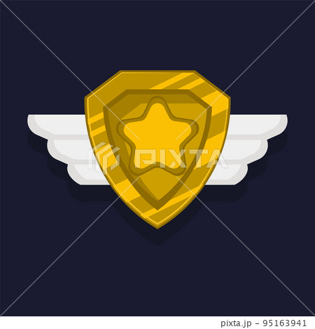 Game achievement badge or rank icon cartoon. Gold award or medal reward. Level up coin with star and element for ui asset. Trophy symbol vector illustration 95163941