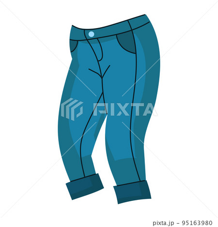 Denim pants jeans . Fashionable clothes for men. Casual blue textile apparel and attire factory trousers with patches and pocket. Fashion vector illustration concept 95163980