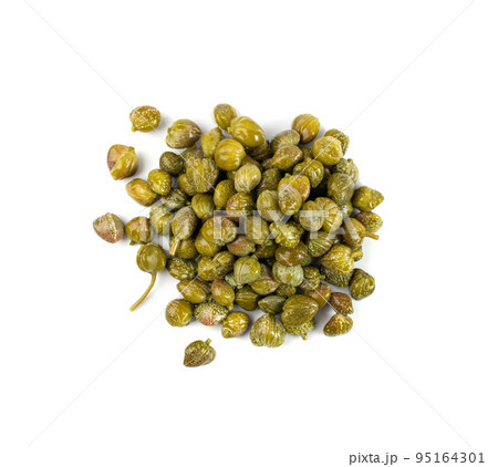 Pickled Capers Isolated. Marinated Caper Buds, Small Salted Capparis 95164301
