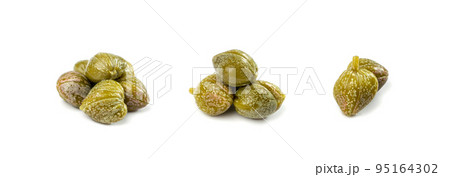 Pickled Capers Isolated. Marinated Caper Buds, Small Salted Capparis 95164302
