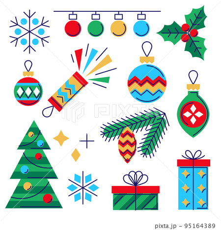 Merry Christmas and Happy New Year set. Holiday winter seasonal objects. 95164389