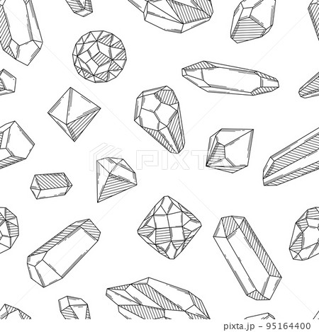 Seamless pattern with crystals or crystalline minerals. Jewelry or semiprecious gem stones. 95164400