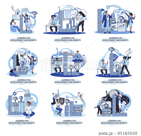 Learning for development and growth. Self-learning, online emoloyee education metaphor, goal achieving Learning for development and growth. Self-learning, online emoloyee education metaphor, goal achieving 95165030