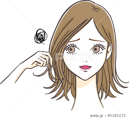 ヘアスタイルの乱れや髪の傷みやパサつきなどのトラブルに悩み困った顔をする女性 ヘアスタイルの乱れや髪の傷みやパサつきなどのトラブルに悩み困った顔をする女性 95165272