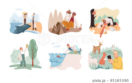 Zoologist study forest wild animals in their natural habitat. Study of living conditions wild animals in wildlife 95165390